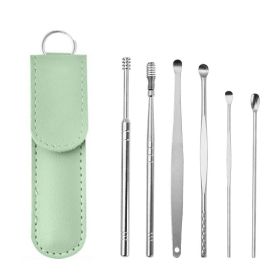 6Pcs/set ear cleaner Ear Wax Pickers Stainless Steel Earpick Wax Remover piercing kit earwax Curette Spoon Care Ear Clean Tools (Color: Green)